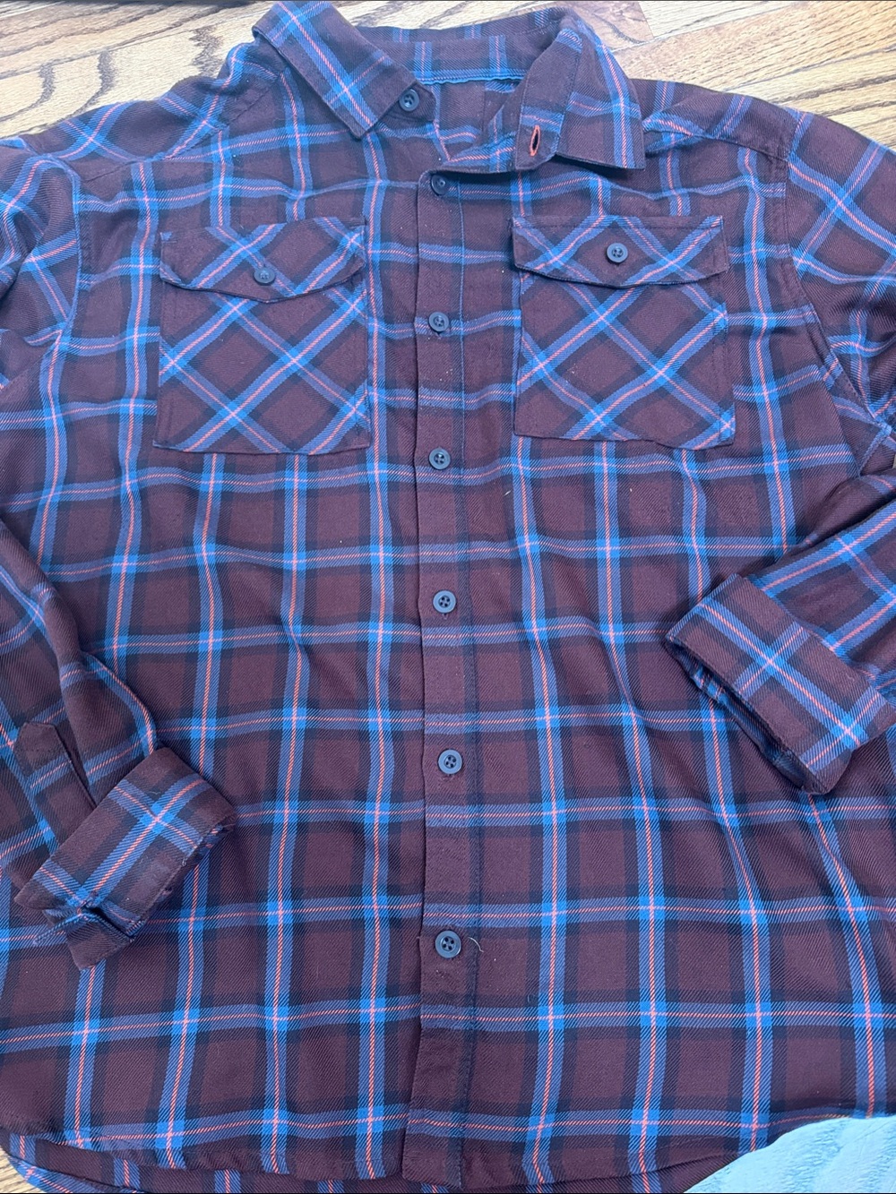 Men's Burgundy Plaid Button-Up Shirt with Blue Accents mountain headwear L